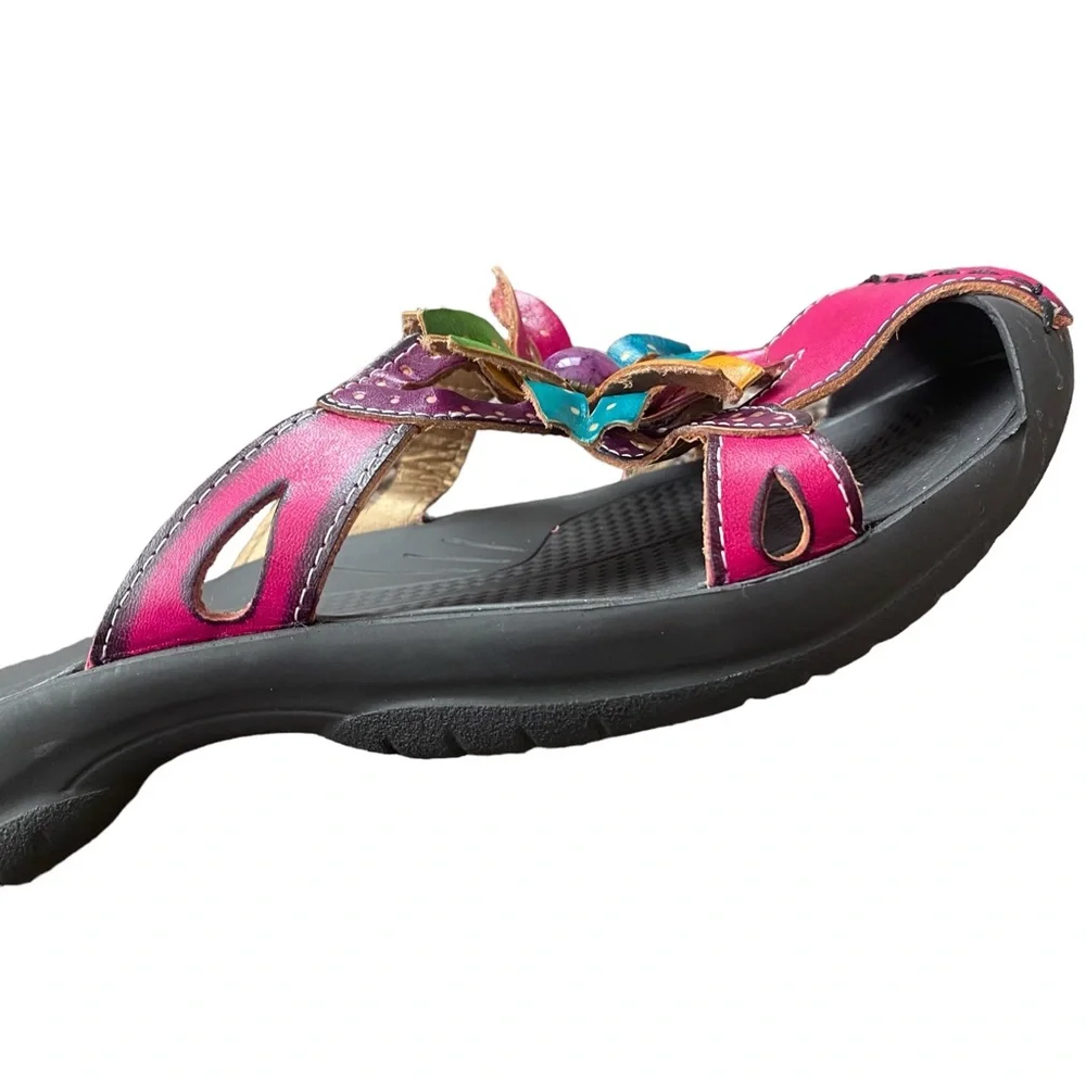 Corkys Elite Floral Leather Mule Close Toed Slide Sandals 7